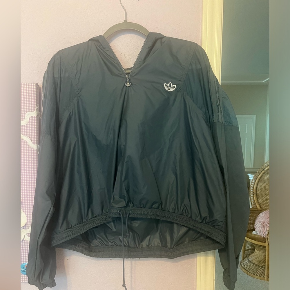 Adidas blue cropped rain jacket pullover
